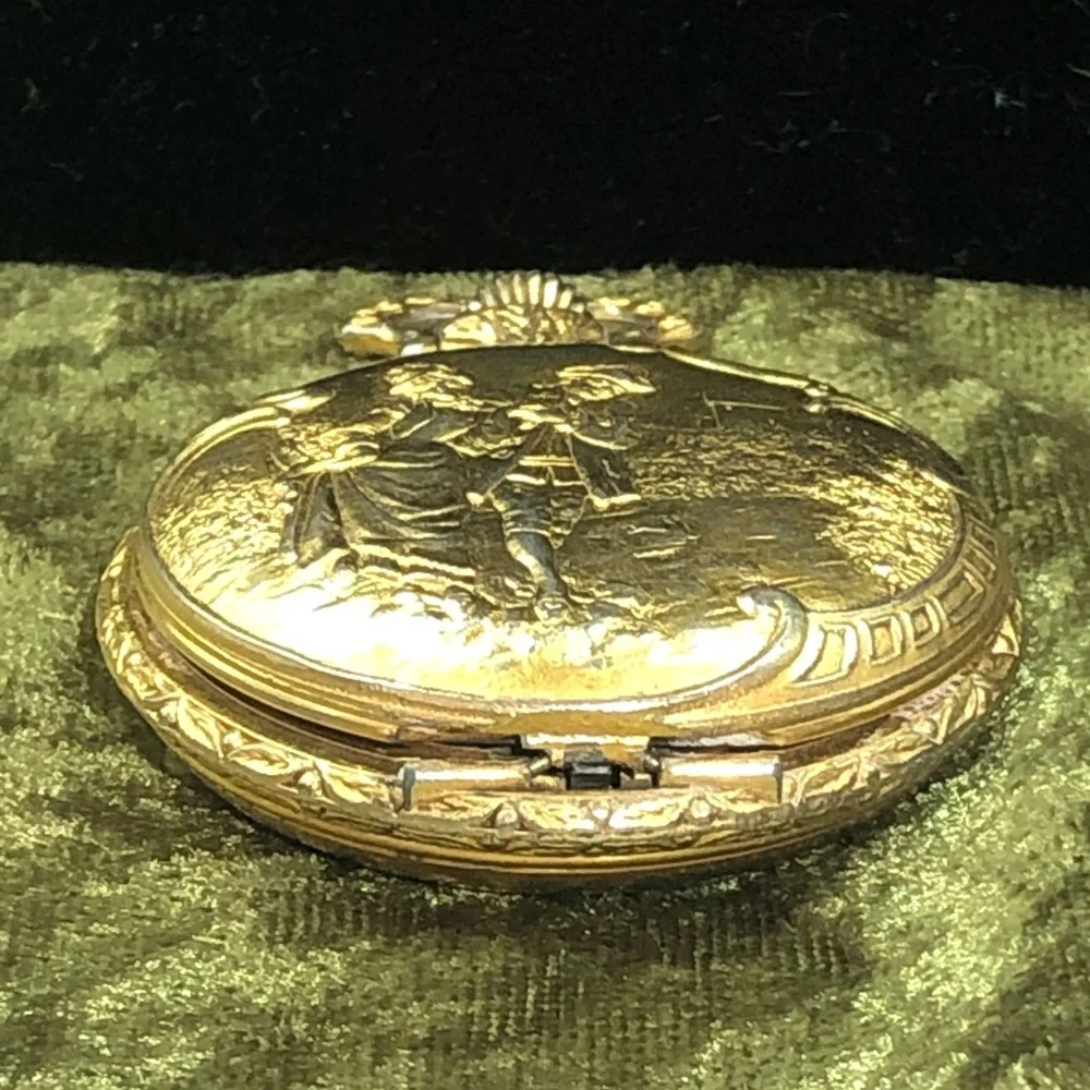 Gold Tone Floral Pocket Watch easy to change face. Victorian dancers